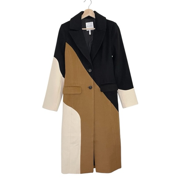 Anthropologie Avec Les Filles Wavy Colorblock Coat Calico Black Tan Cream XXS - Picture 5 of 16